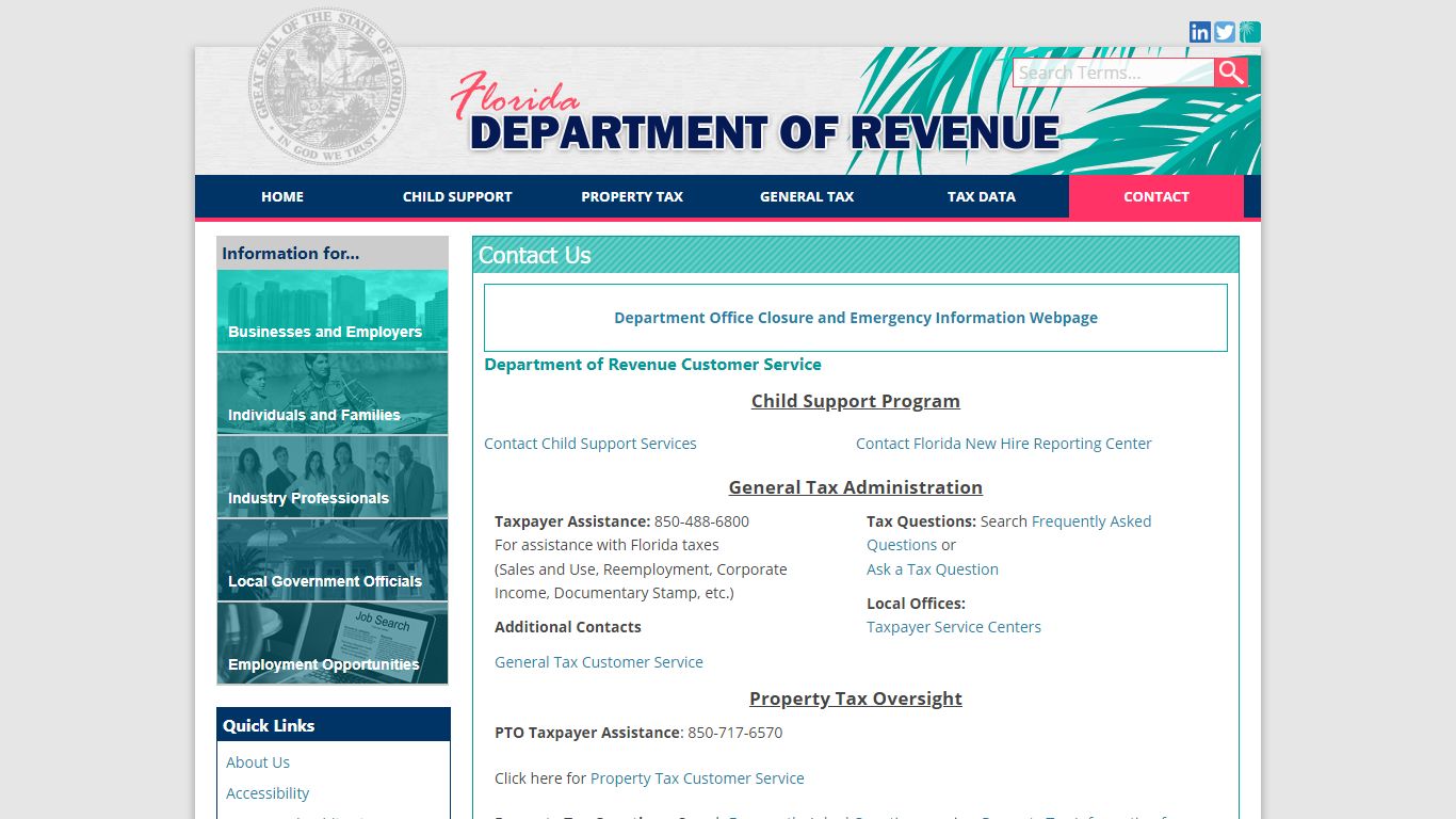 Florida Dept. of Revenue - Contact - floridarevenue.com