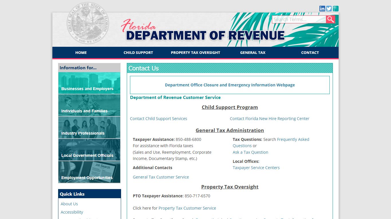 Florida Dept. of Revenue - Contact - floridarevenue.com