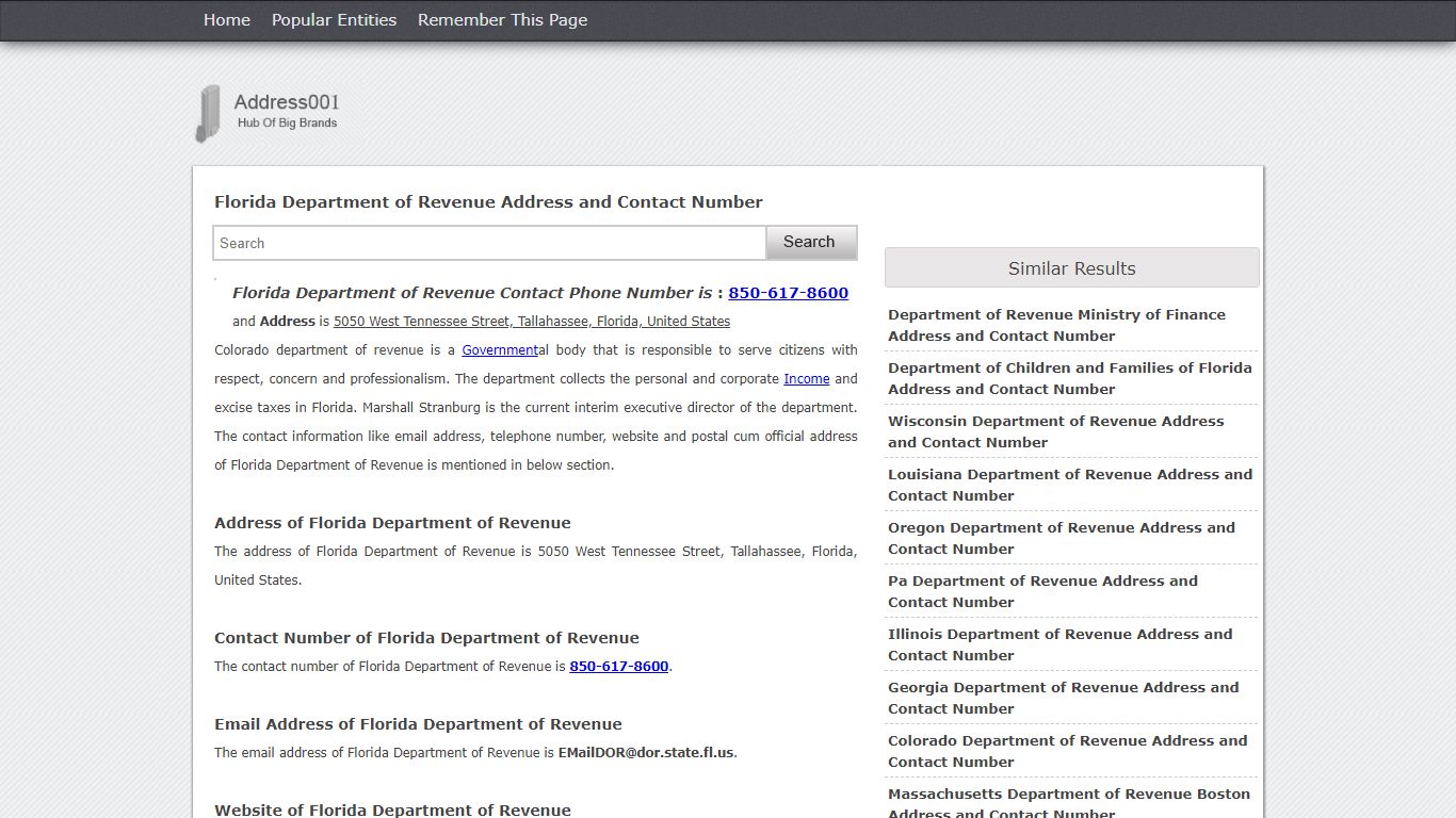 Florida Department of Revenue Address, Contact Number